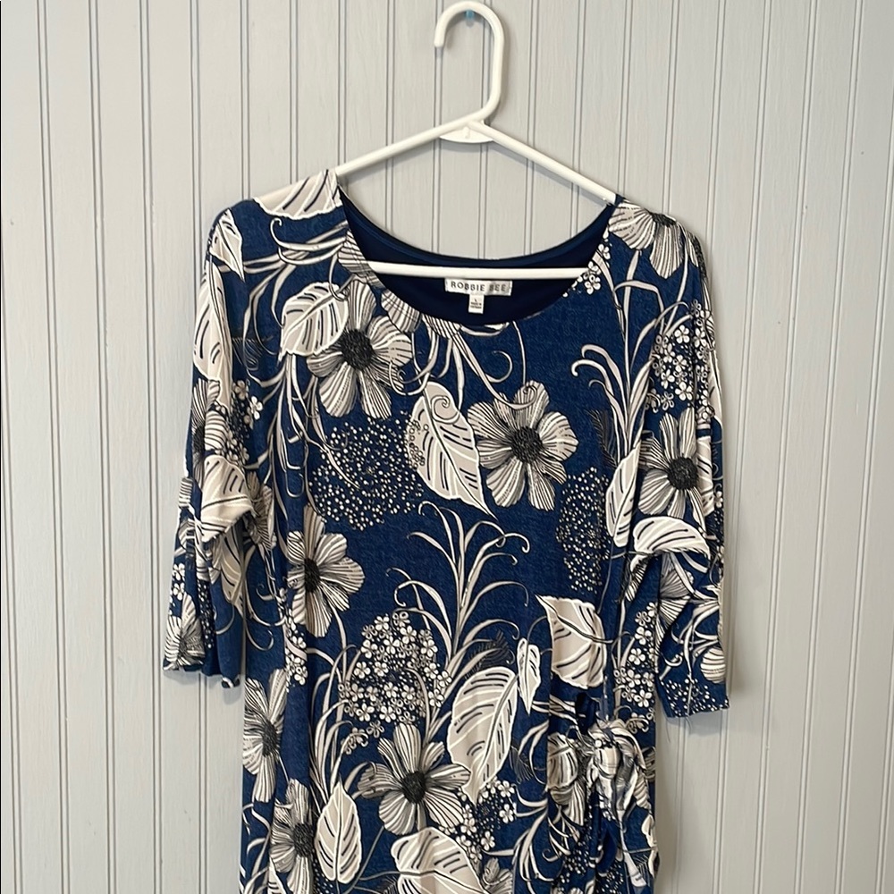 Robbie Bee Blue and White Floral Dress | Size Large - Picture 5 of 11